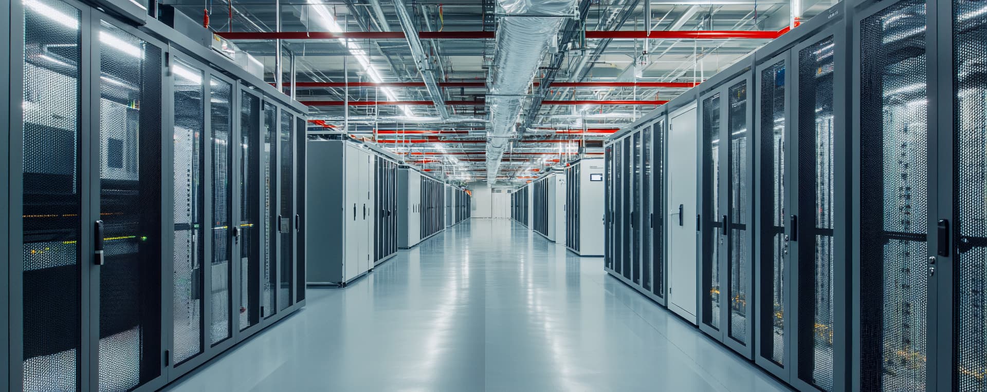 Moderne Rechenzentrumshalle mit Serverracks in DACH